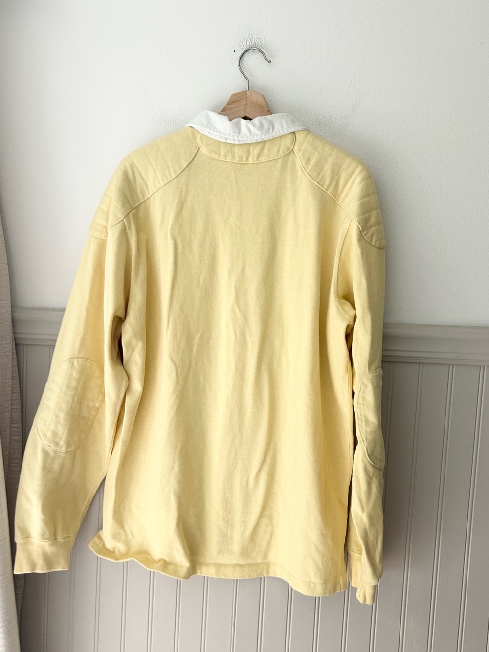 Vintage 90s Polo Ralph Lauren Men’s Large Yellow Rugby Shirt Elbow Patches - Picture 5 of 11